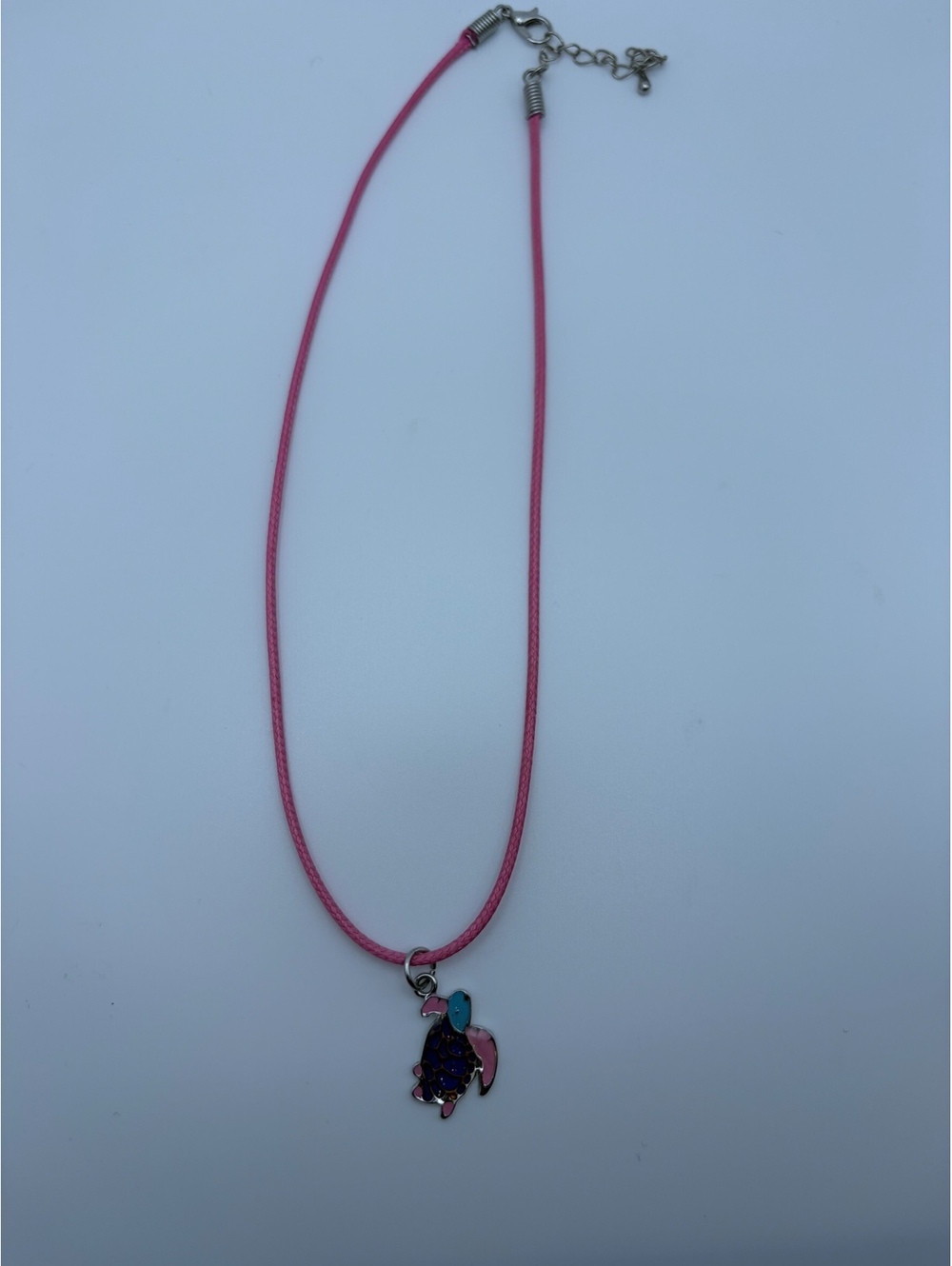 Pink cord turtle pendant necklace